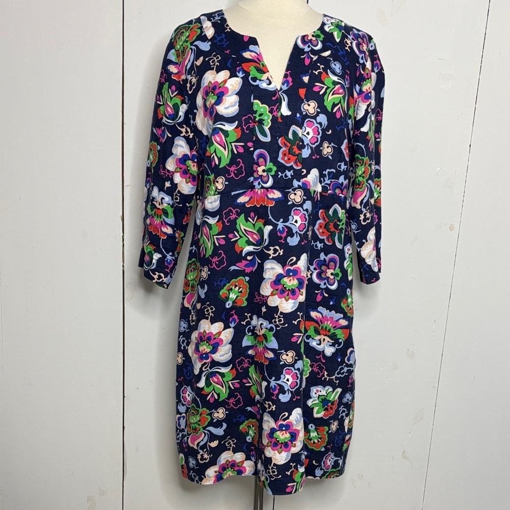 Boden navy blue floral linen shift dress size 14 long - Picture 2 of 10